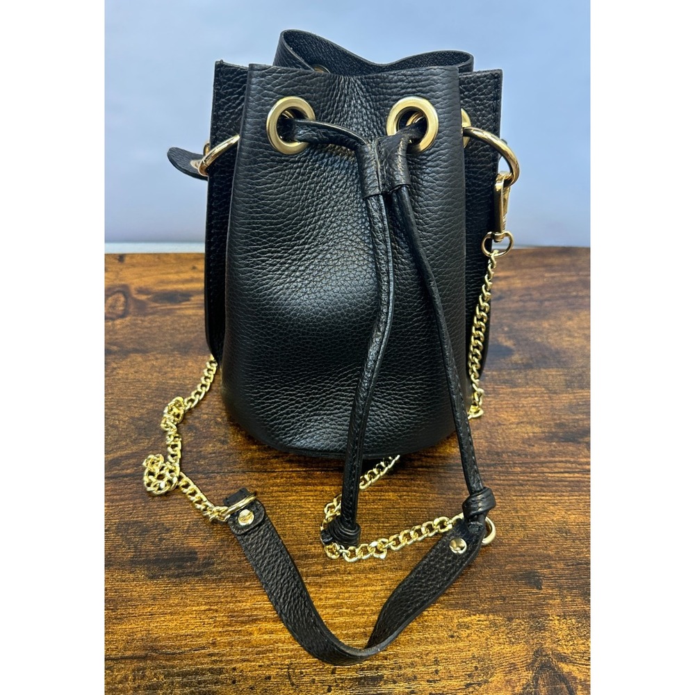 Vera Pelle Pebbled Leather Bucket Drawstring Bag Gold Chain Cross Body Purse EUC - Picture 16 of 16